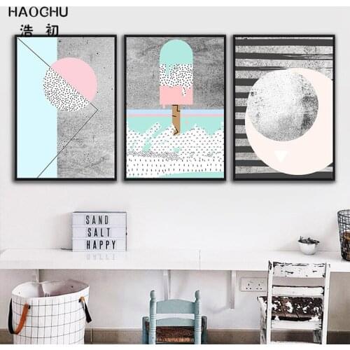 HAOCHU Nordic Abstract Geometric Canvas Painting Ice Cream Shape Moon Wall Art Print Poster Wall Pictures For Living Room Decor