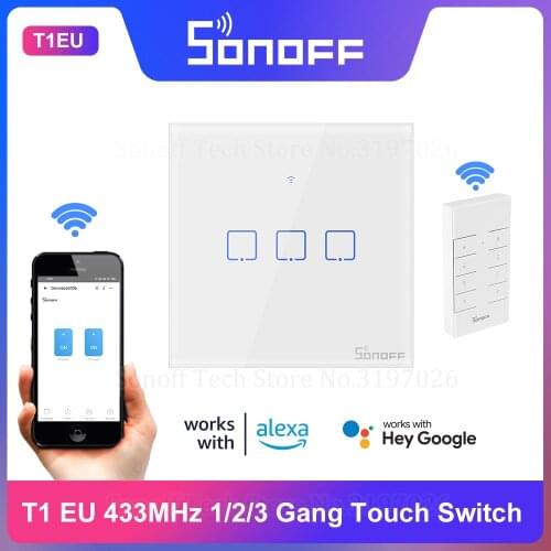 Itead Sonoff T1 EU 86 1/2/3 gang TX 433Mhz RF Remote Controlled Wifi Wall Switch Smart Home Switch Works With Alexa Google Home