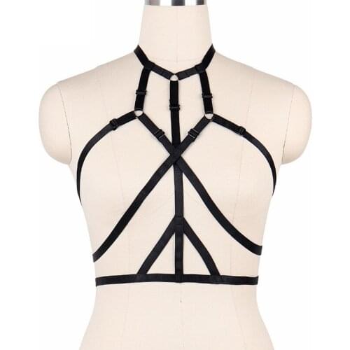 JLX.HARNESS Pastel Goth Body Bondage Harness Harajuku Cage Bralette Cropped Bondage Lingerie Women Fetish Secret Underwear O0138
