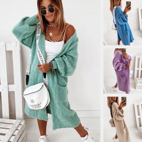 Pure color simple and popular oversized long cardigan sweater womens jacket 2021 new loose knit sweater autumn and winter top