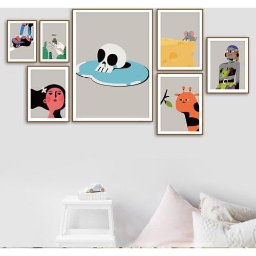 Girl Boy Cactus Giraffe Posters And Prints Vintage Wall Art Canvas Painting Nordic Pictures For Bedroom Living Room Decoration