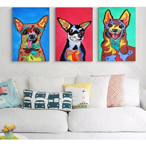 Modern Style Canvas Painting Poster and Print Creative Art Dogs with Colorful Pigments for Living Rooms Bedrooms Wall Decoration
