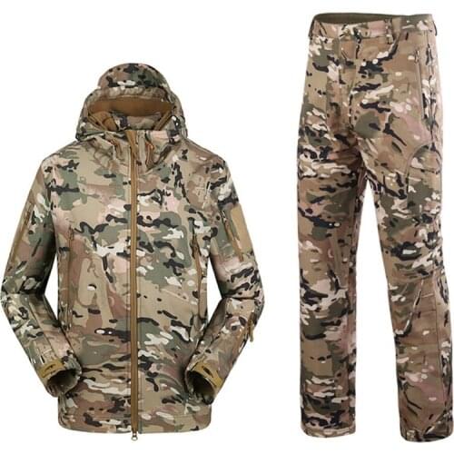 Shark Skin Military Waterproof Hooded Jacket+Pants Tactical Men Army Hunting Hiking Fishing Explore Clothes Suit Camouflage