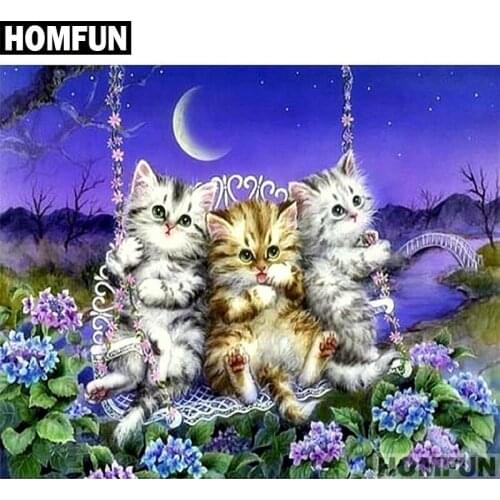 HOMFUN Square/Round Drill 5D DIY Diamond Painting "Cute three cats" Embroidery Cross Stitch Full Rhinestone Decor A01708
