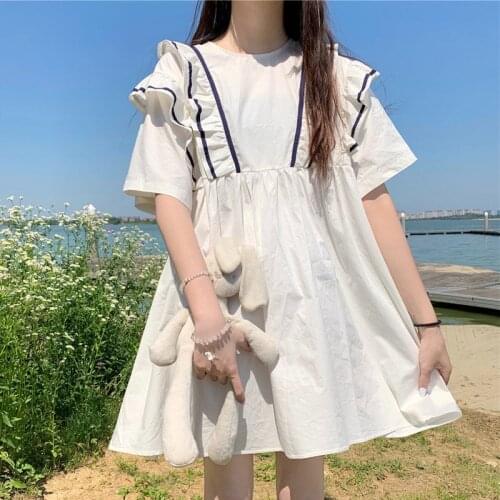 Summer Vintage Girl Lolita Dress Korean Fashion College Style Ruffle Cute Baby Doll Short Sleeve Mini Dress New Kawaii Dress Y2k
