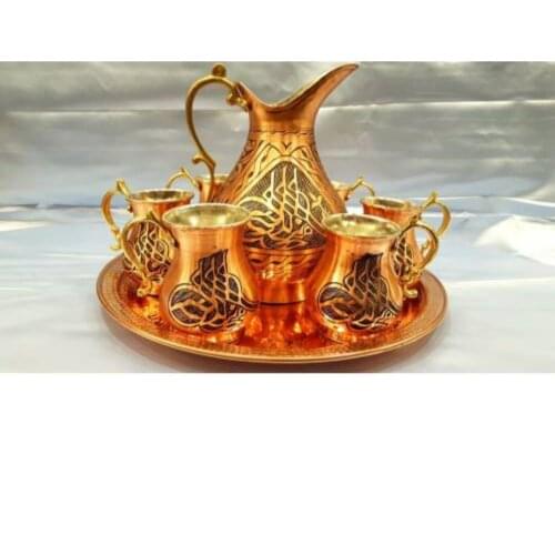 Copper Ottoman monogram pitcher | hand-crafted jug | tin-plated copper jug | Turkish pitcher | Ottoman jug | Hand Carved Copper