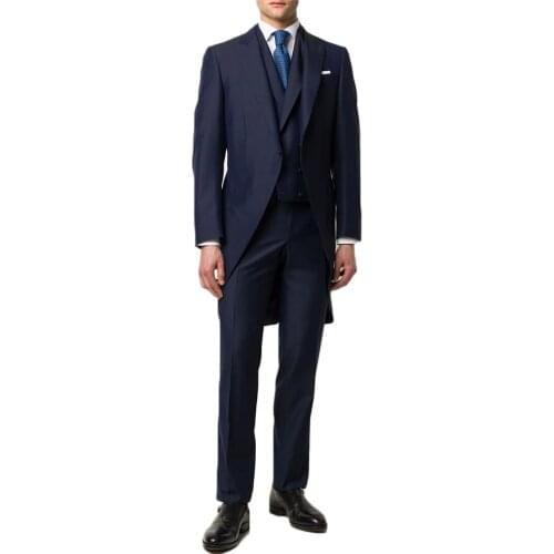 Smart Casual Navy Blue Mens Custom Made Wedding Tuxedos Japan Style 3 Pieces Party Prom Evening Pants Suits