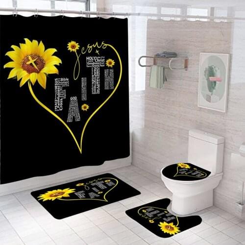 Flower Printed Waterproof Bathroom Shower Curtain Set Non-Slip Bath Mat Rug Carpet Sets Toilet Cover Bathroom Decor