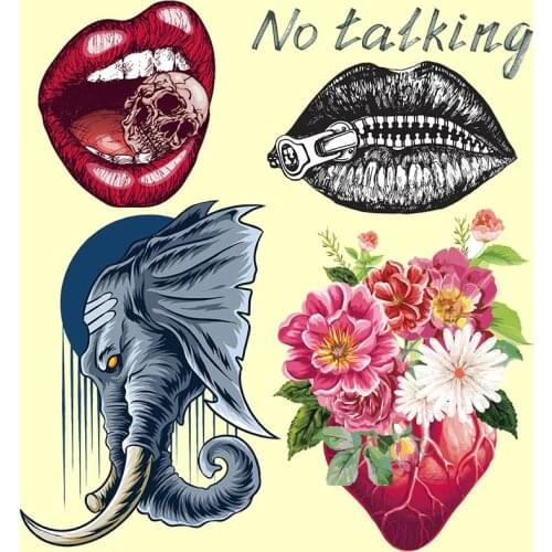 Heart Flowers Iron On Transfer For Clothing Punk Stickers Rock Biker Jean Jackets Applique Stripes Patches On Clothes Lips Badge