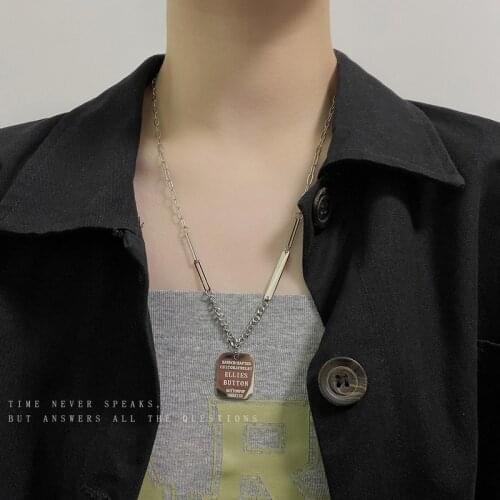 Square Card Necklaces Woman Letter Jewelry Long Women Necklace Chain Pendant Silver Color Vintage European Stainless Naszyjnik