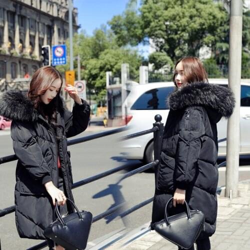 Warm Parka Hooded White Duck Down Jackets Female Long Outerwear Winter Coat Black Fur Collar Down Coat Women Loose Thick Thick