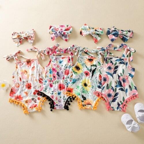 Pudcoco 0-18M 2Pcs Toddler Summer Lovely Baby Girls Clothes Set Solid Color Sleeveless Floral Tops+ Bowknot Headband Cute Outfit