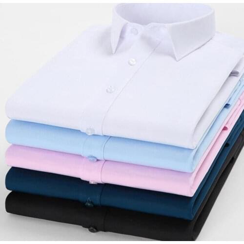 High Quality Mens Dress Shirt White Long Sleeve Business Wedding Slim Fit Cotton Office Wearing