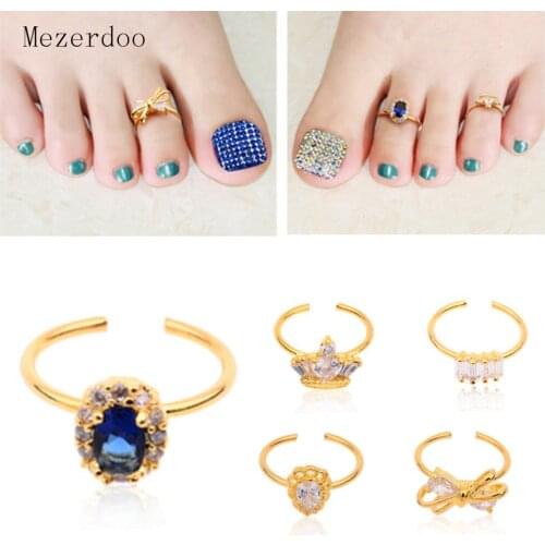 1pc Toe Nail Art Decorations Glitter Rhinestone Zircon Alloy Nail Rings Bow Crown Butterfly Design Strass Charms Fashion Jewelry