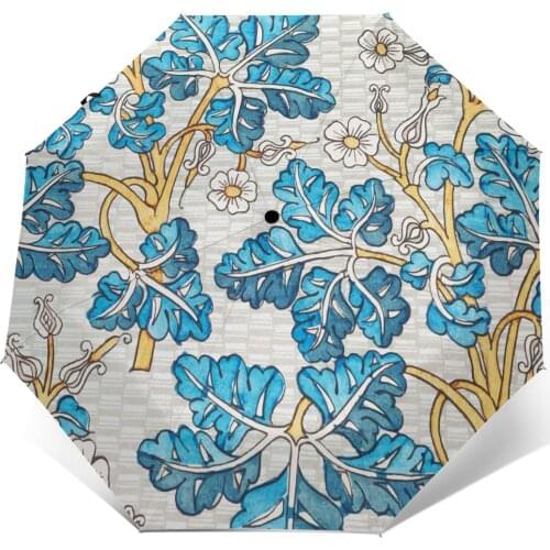 Wind Resistant Fully-Automatic Umbrella Art Nouveau Flower Rain 3 Folding Parasol Travel Car Umbrella
