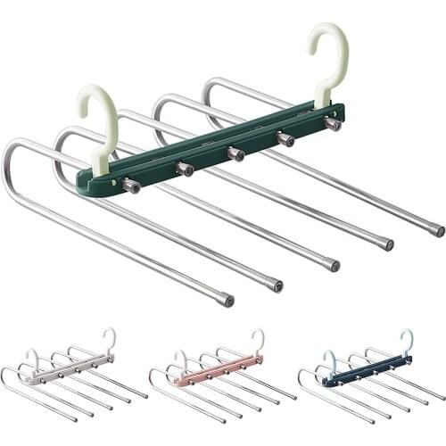 5 in 1 Magic Pants Rack Stainless Steel Trousers Storage Hanger Multi-layer Folding Telescopic Rack Multifunctional Rack
