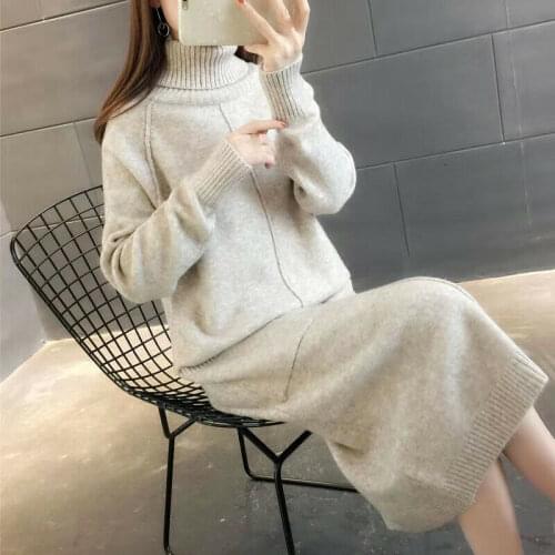 Latest Autumn Winter Korean Fashion High Collar Loose Knitting Sweater Dress