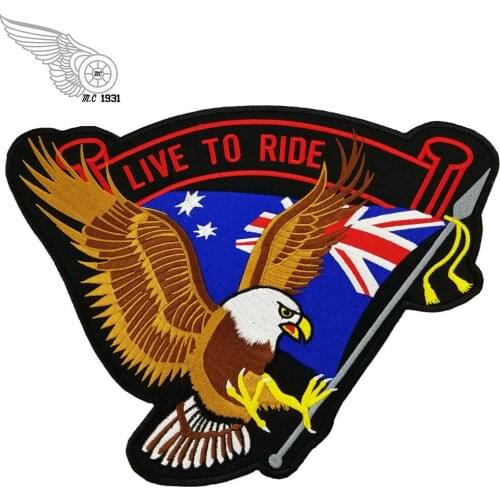 Flag Hawk Embroidered Iron Patches For Clothing High Quality Full Back Design For Biker
