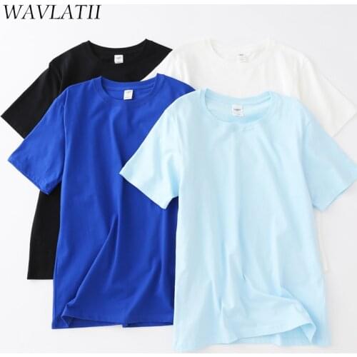 WAVLATII 2021 New Women Cotton T shirts Lady Casual White Black Tees Female Summer Oversized Blue Tops WT2103