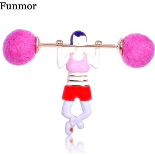 FUNMOR Vivid Figure Girls with Barbell Shape Brooches For Women Party Clothing Dress Scarf Buckle Sports Decoration Lapel Pins