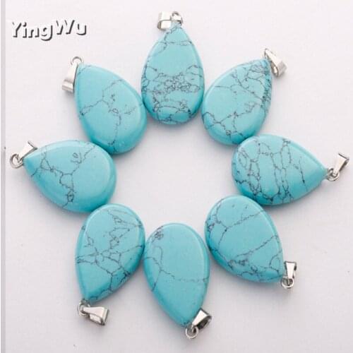 Yingwu Wholesale 30pcs Lot natural stone water drop pendant blue turquoises stone for Jewelry making Necklace pendant