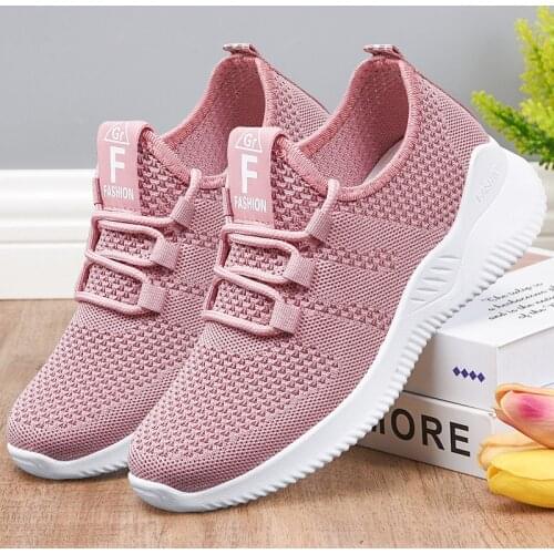 Shoes women 2021 new womens shoes flying woven mesh running shoes soft sole casual sports shoes women