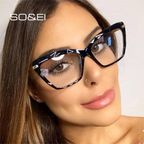 SO&EI Ins Popular Fashion Ultralight Cat Eye Multi-cut Crystal Women Glasses Frame Clear Lens Retro Men Optical Eyewear Frames