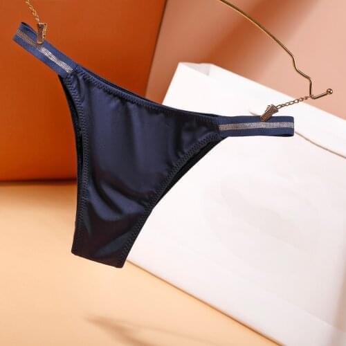 Women Sexy Silky Panties Thin Thong Ice Silk Underwear Shiny Belt Low-rise Bikini Lingerie Girls Comfort Breathe Underpants