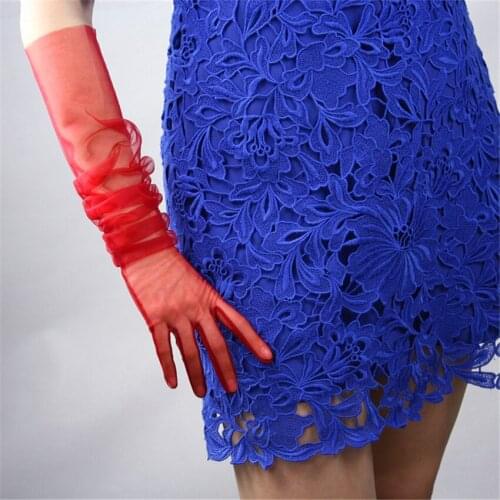 Women Hot Sale Red Mesh Gloves 70cm Fashion Lace Gauze Super Long Touch Screen Gloves TBWS03