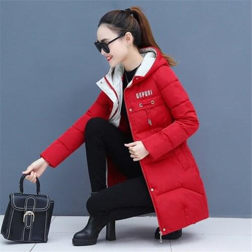 Winter Parkas Women Casual Hooded Jackets Long Sleeve Autumn Warm Letter Print Long Female Coats Zipper Outerwear 2020 A1363