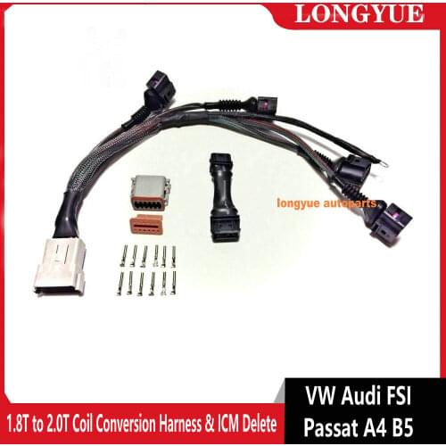 1.8T to 2.0T Coil Conversion Harness & ICM Delete for VW Audi FSI Passat A4 B5 (3 to 4 contacts)