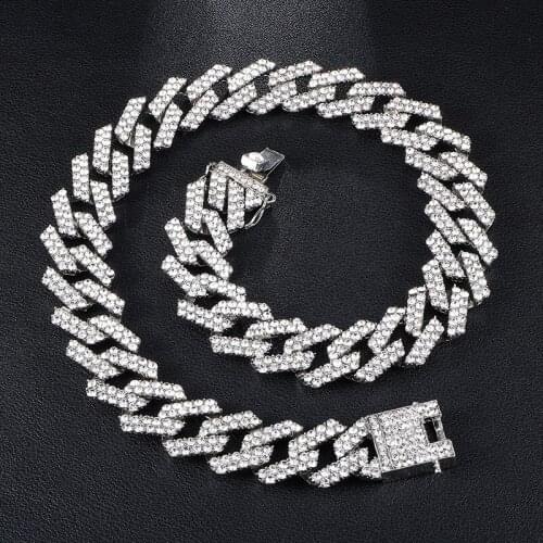 19mm Hip hop Miami Curb Cuban Chain Necklace Men Women Iced Out Paved Rhinestones Rapper Choker Party Accessories Gift Friends