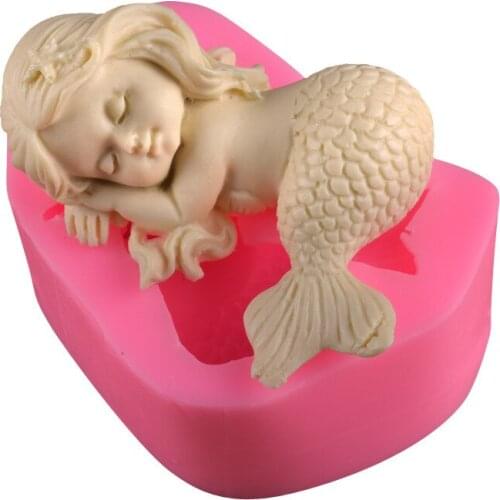 3D Sleeping Mermaid Silicone Molds Fondant Cake Decorating Tools Candy Moulds Easy Release Baking Tools Christmas Decoration