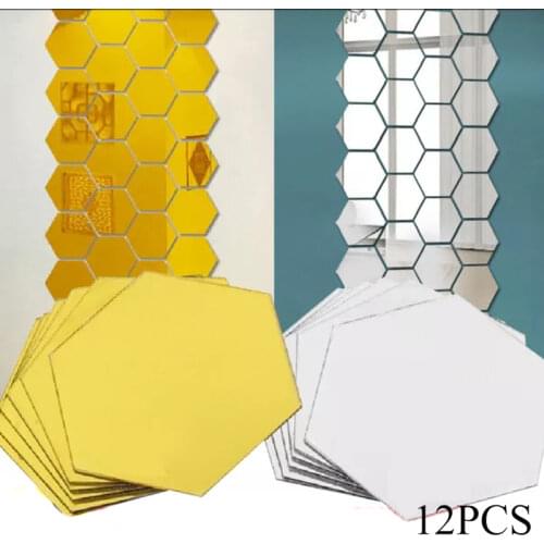 12pcs 3D Mirror Wall Stickers Hexagon Shape Acrylic Removable Wall Sticker Decal DIY Home Decoration Art Mirror Ornaments