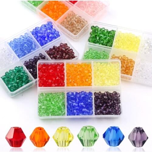 600pcs/Box 4mm Crystal Glass Colorful Beads With Hole Bicone DIY For Jewelry Making and Sewing Art Decorating