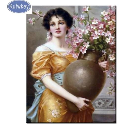 Diamond mosaic woman vase flower,Diy,5d,Diamond painting Cross Stitch,lady Diamond Embroidery sale,Christmas gift