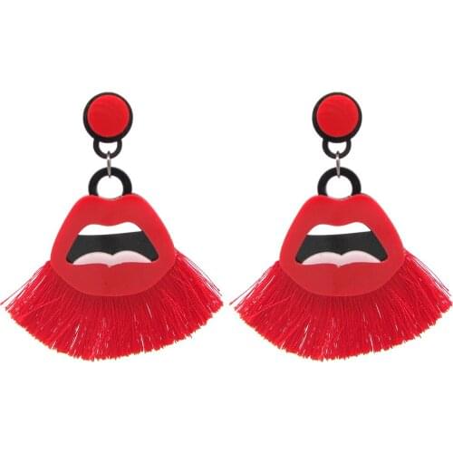 Brincos Lip Drop Earrings For Women Hip Hop Jewelry Statement Tassel Earring Dangle Earring Red Earrings Nightclub Earrings