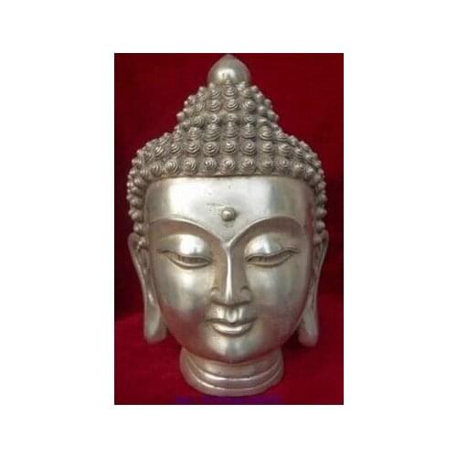 Art Bronze Decoration Crafts Brass Tibet Tibetan Buddhism White Copper Shakyamuni Buddha Head Bust Statue