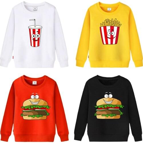Kids Sweatshirts Hoodies Cartoon Print Coke Burger Fries Baby Boys Girls Clothes Clothing Infant Toddler Children Hoodied Tops