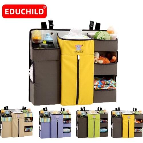 Educhild Newborn Bed Organizer Hanging Bag Multifunction Crib Diaper Storage Bag Baby Care Organizer Infant Bedding Nursing Bags