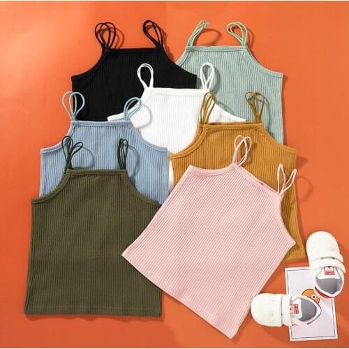 Kid Girls Vest Childrens Solid Color Ribbed Sling Tops Tight Sleeveless Summer T-Shirt Camisole For Kids 2-6Years