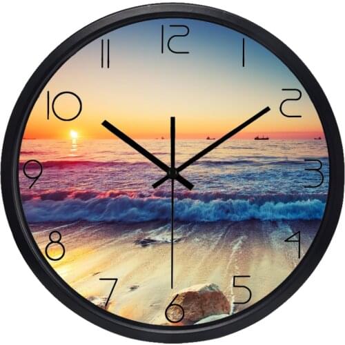 Aestheticism, silent quartz Wall clock, beach, creative living room, bedroom clock No ticking Sound