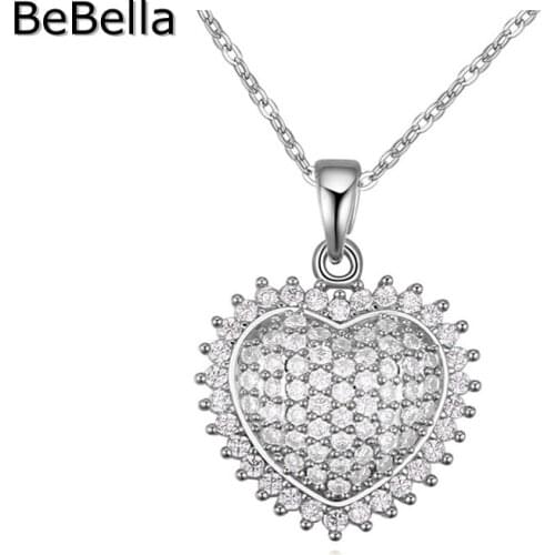BeBella Exquisite Heart Pendant Necklace Cubic Zirconia Stone Pave Setting For Women Girls Fashion Jewelry Christmas gift