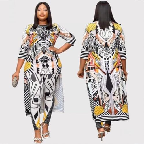 Two Piece Matching Pant Set Africa Clothes African New Dashiki Fashion Geometry Suit Top Trousers Party For Women Outfits