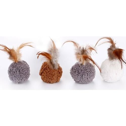 Cat Fluffy Ball Cat Toy With Feather And Sound Scratch Pet Supplies
