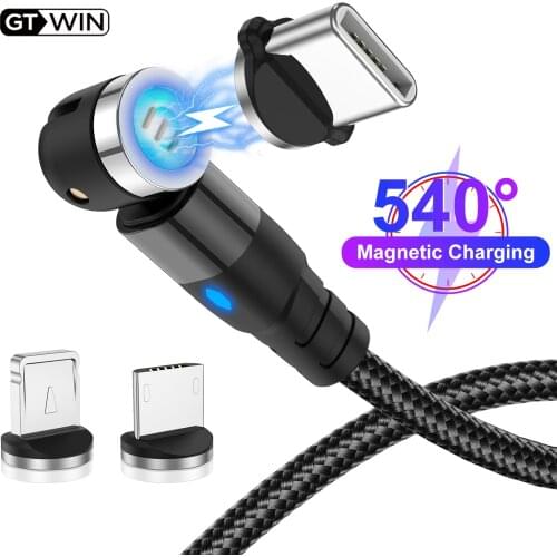GTWIN Magnetic USB Cable For iPhone Charger 540 Degree Rotate USB Type C Cable For Xiaomi Samsung Magnet Charge Micro USB Cable
