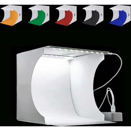 Mini Folding LED Lightbox Studio Portable Photography Photo Video Box Lighting Shooting Tent Softbox 20x20cm with 6 Backdrops