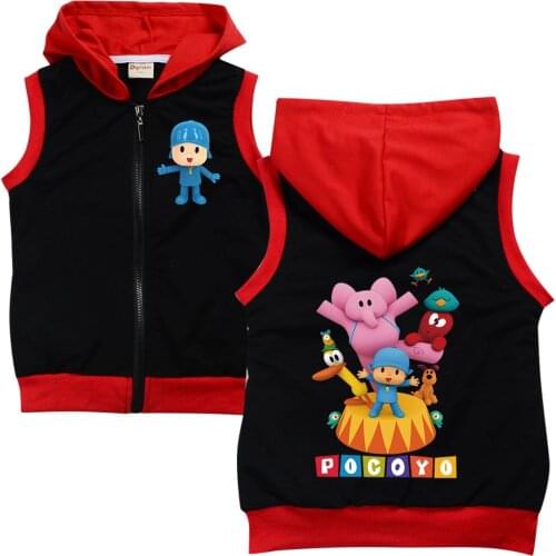 Fashion Kids Pocoyoe Vest Jacket Boys Girls Autumn Winter Clothes Hooded Sleeveless Coat Warm Unisex Outerwear Children Clothing