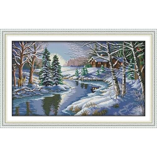 Joy sunday Snowscape(7) Counted DMC 11CT 14CT Cross Stitch landscape Cross Stitch Kits for Embroidery Home Decor Needlework
