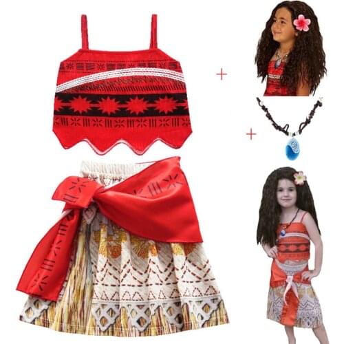 New Vaiana Necklace Dress for girls Moana Princess Dresses Kids Party Cosplay Costumes With Wig Children Clothing Moana clothes